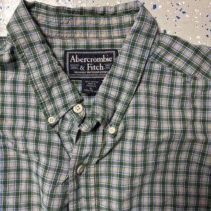 VTG Abercrombie & Fitch Green White Plaid Long Sleeve Button Up Shirt Mens XL